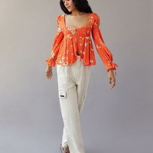 Urban Outfitters Allie tie-sleeve blouse in orange